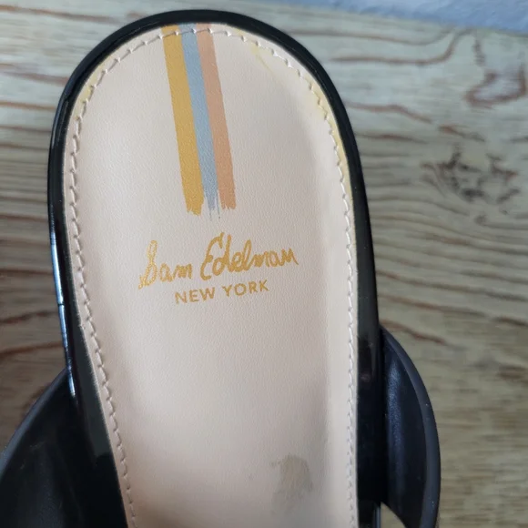 Sam Edelman Yardlie Black Patent and Cork Wedge Thong Sandal Sz 8.5 - Picture 5 of 12